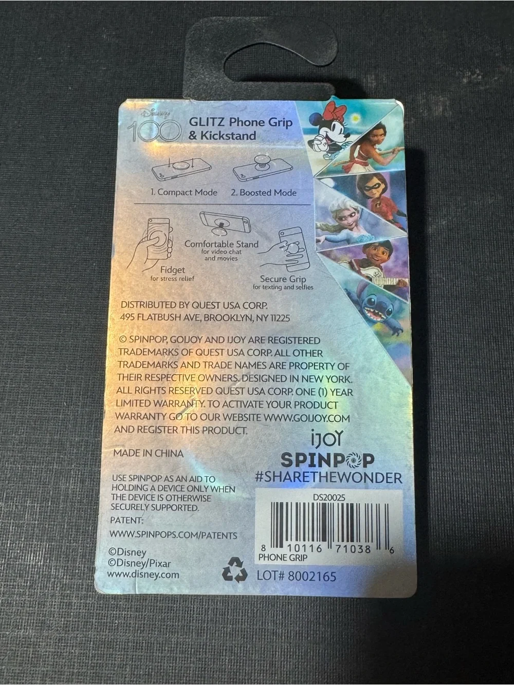 Disney Holographic Mickey Ear SpinPop Phone Grip - Silver Prism